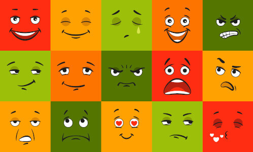 Un dessin de visages avec différentes humeurs.